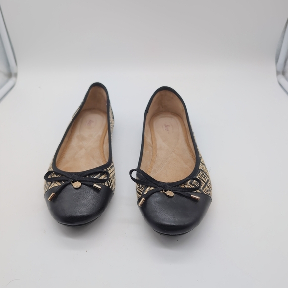 Women's Bass Lacy Raffia Black Patterned Ballet Flats sz 8 - Picture 3 of 8